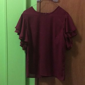 Sleek Burgundy ruffle sleeve blouse
